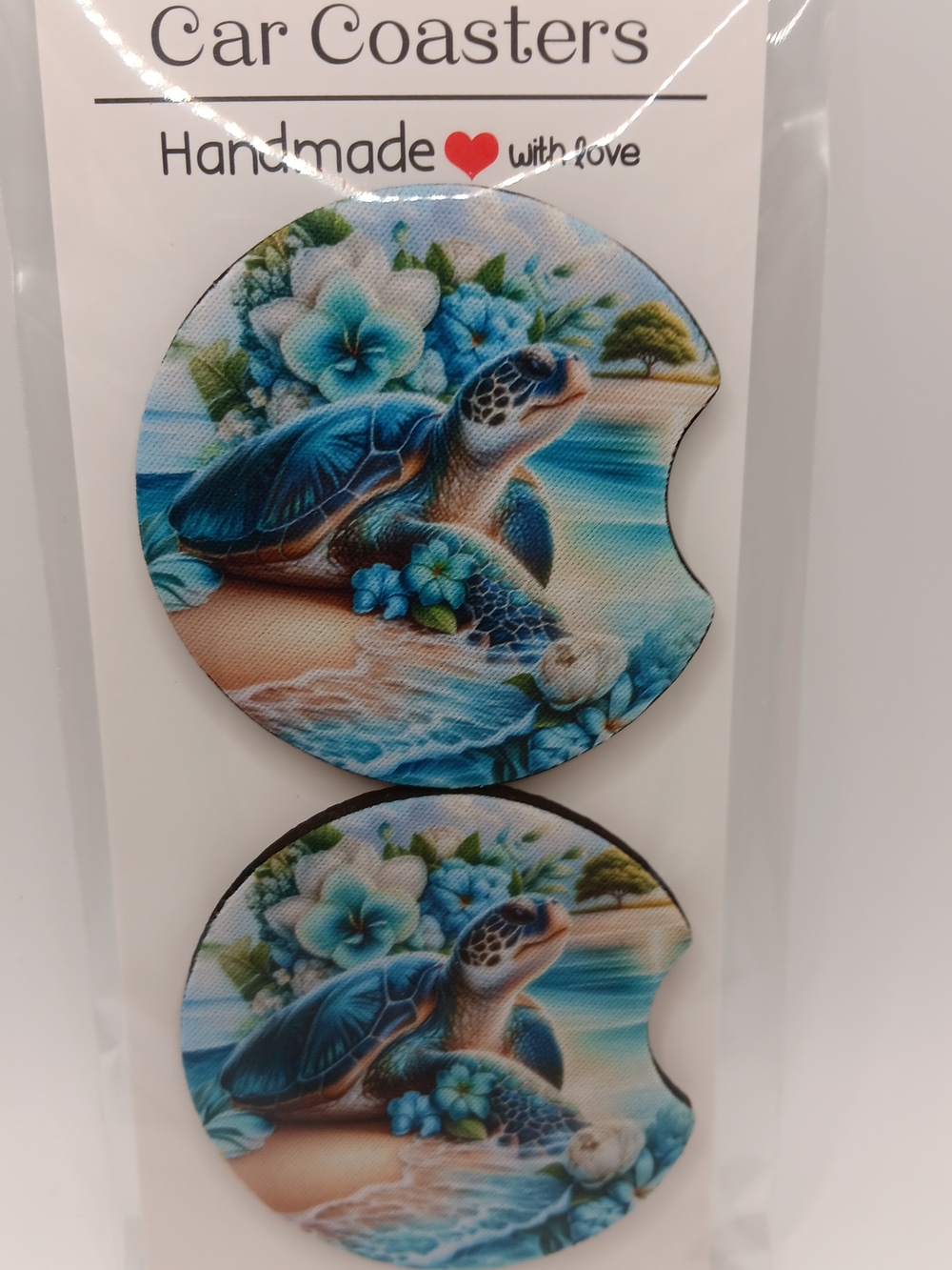 Blue Sea Turtle Car Coasters -